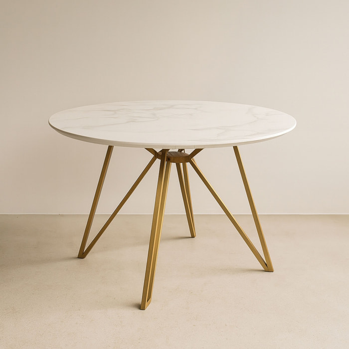Table effet marbre et pieds en métal doré 100cm HOXTON