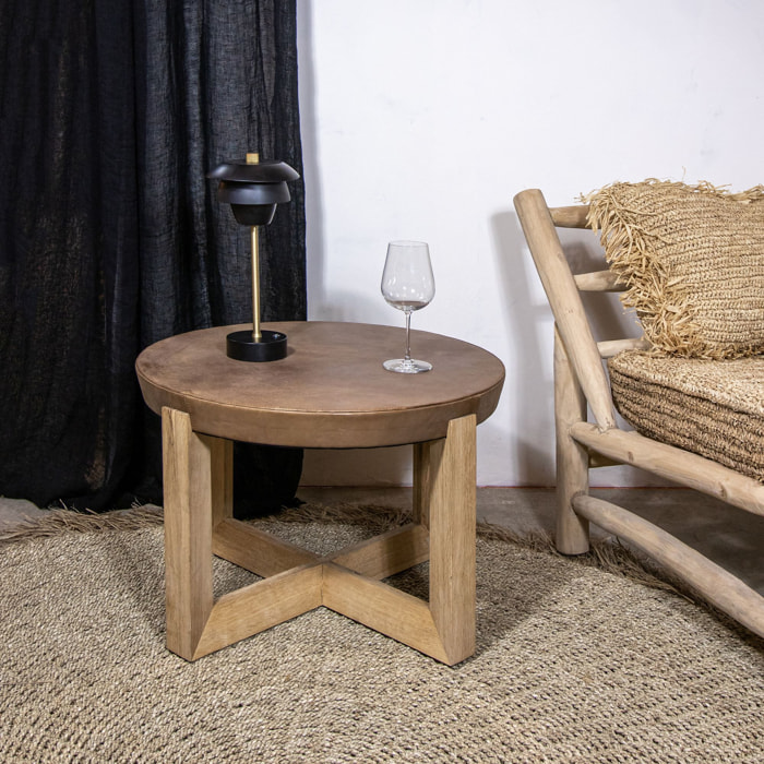 TABLE APPOINT PLATEAU EN CUIR+PIED CHÊNE MASSIF D60XH40CM BANGOR