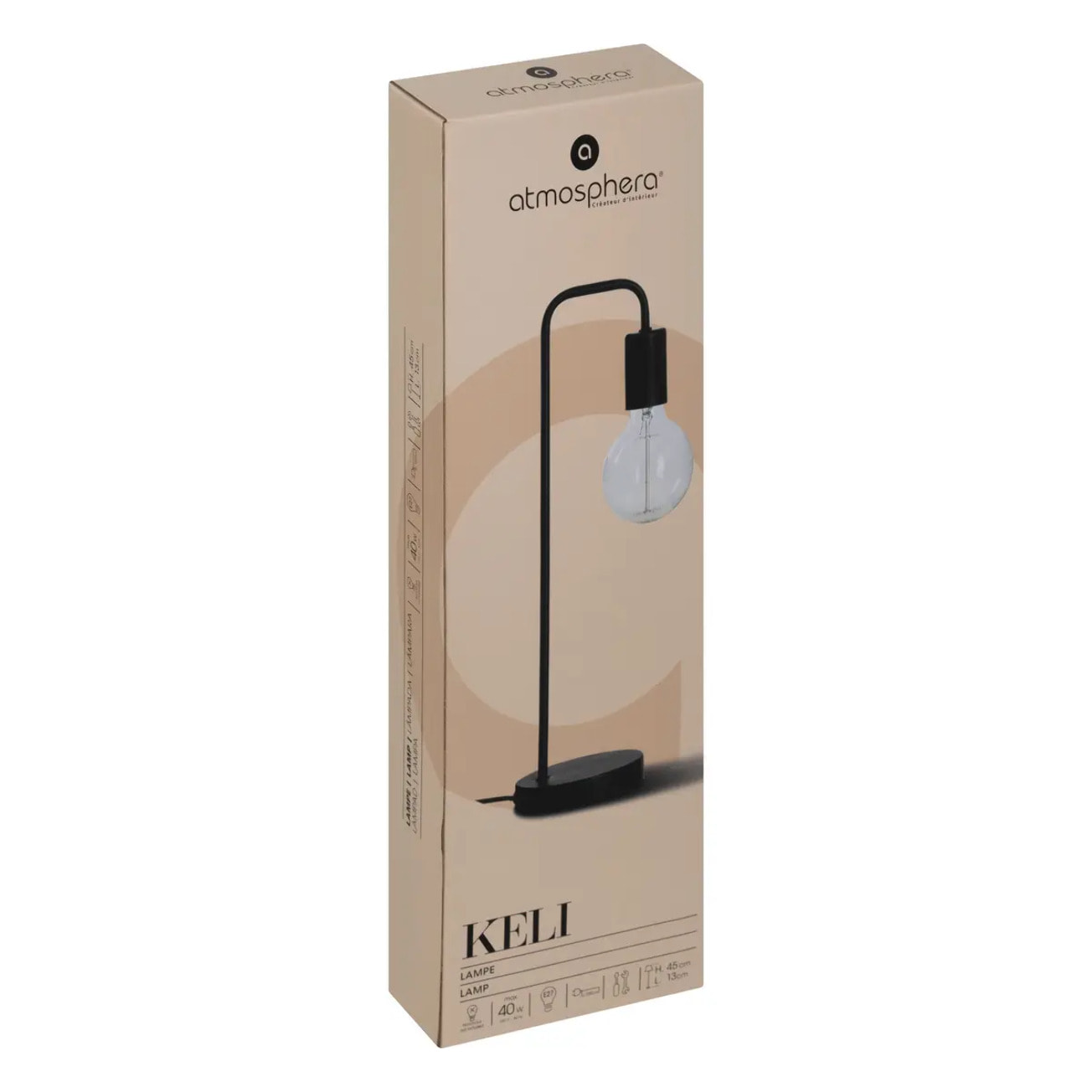 Lampe métal "Keli" noir H45cm