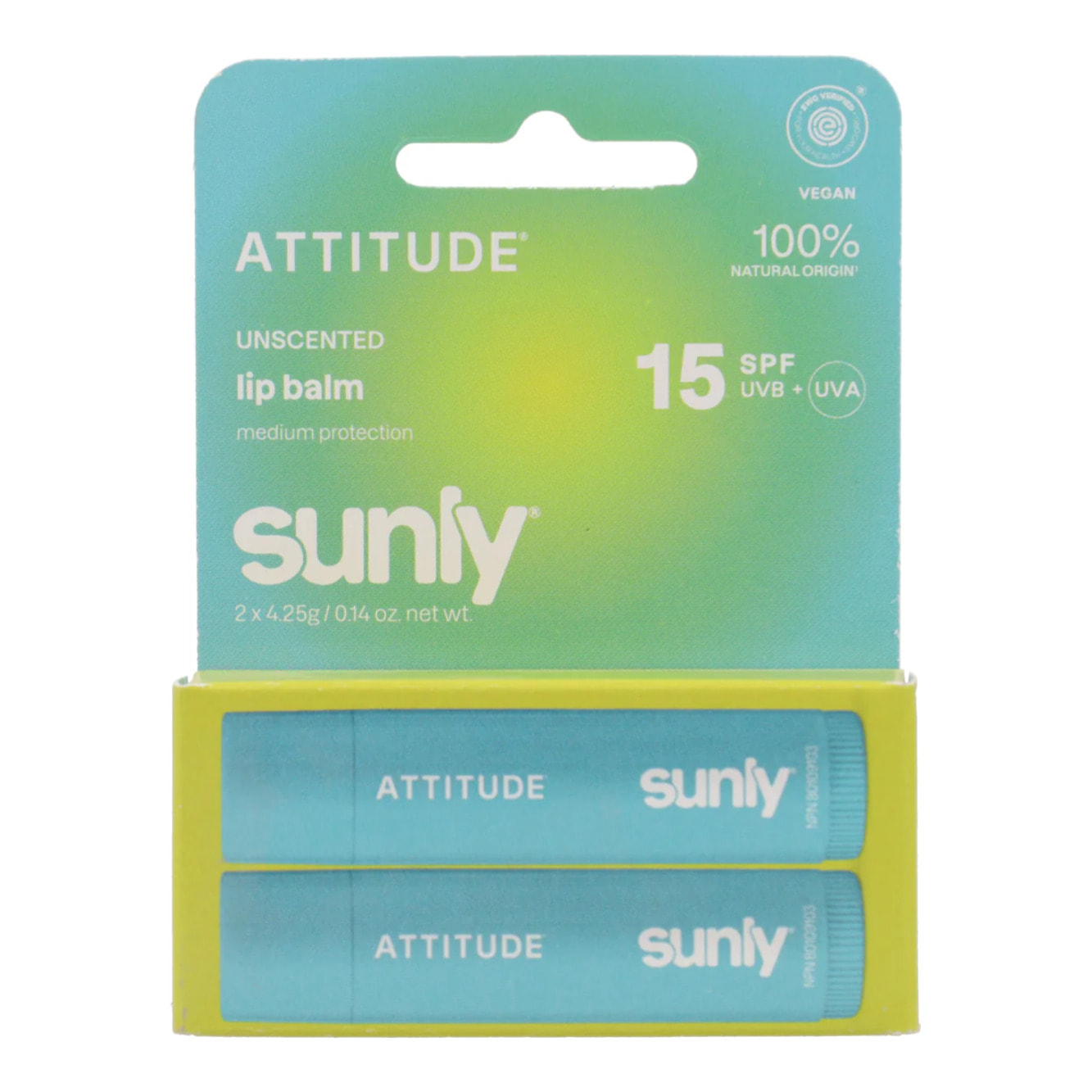 Lipbalm SPF 15 unscented duo pack Attitude Sunly (2x 4,25 g)