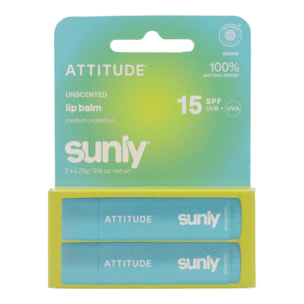 Lipbalm SPF 15 unscented duo pack Attitude Sunly (2x 4,25 g)