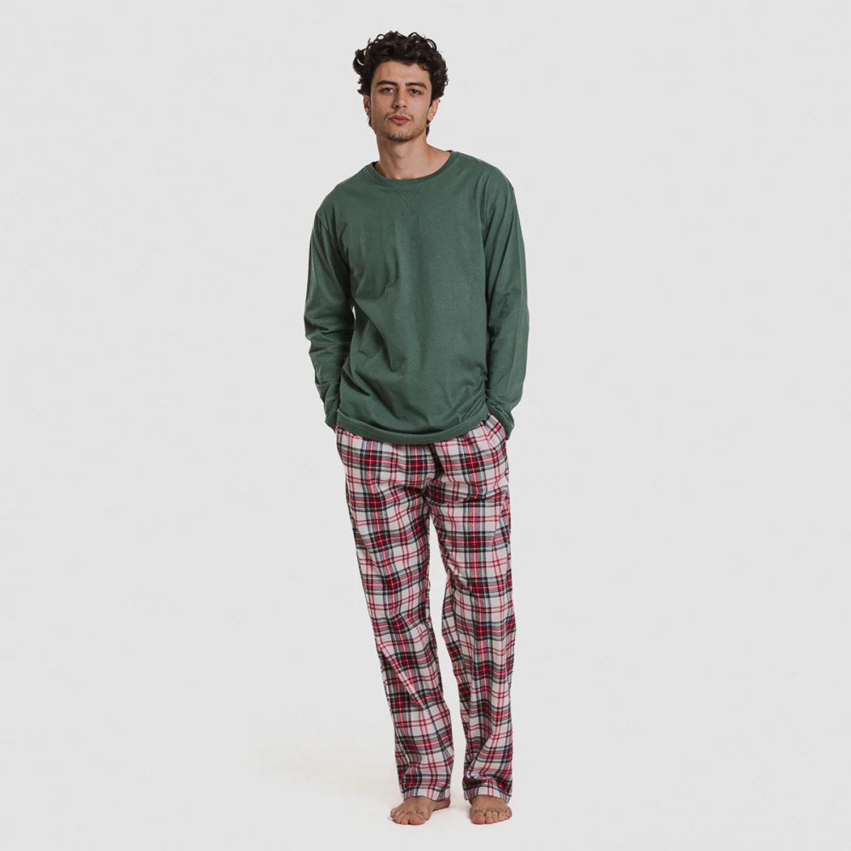 Pigiama da uomo in flanella, saruma plaid, verde bottiglia