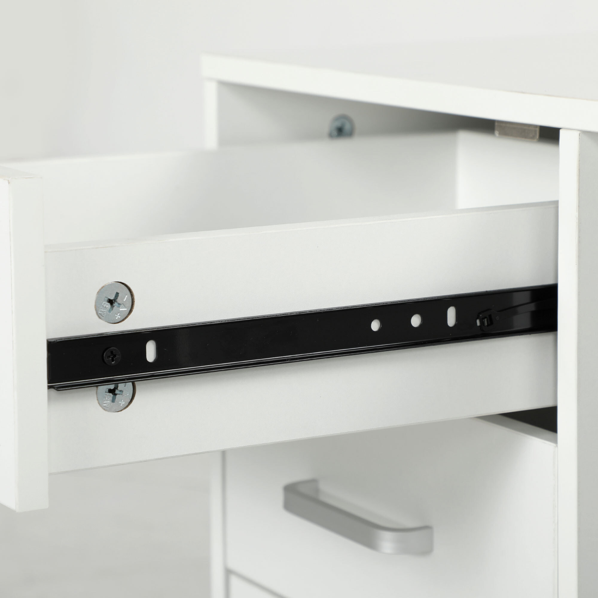 Meuble imprimante mobile - caisson de bureau - tiroir verrouillable + 2 tiroirs, 2 niches - blanc