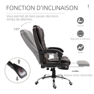 Fauteuil de bureau fauteuil manager grand confort réglable dossier inclinable repose-pied revêtement synthétique chocolat