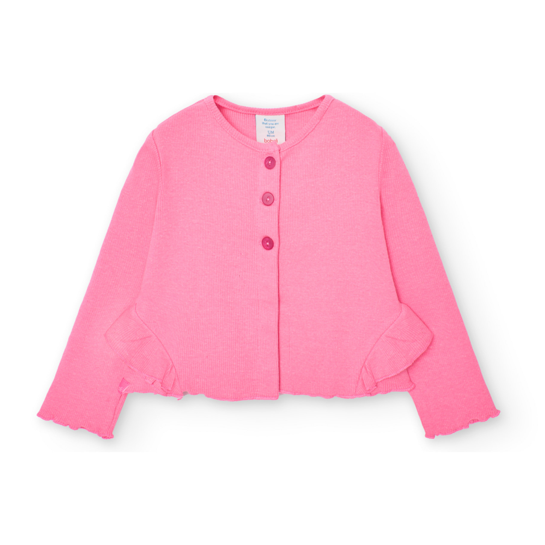 Chaqueta niÃ±a, canalÃ©, cuello redondo, mangas largas, rosa