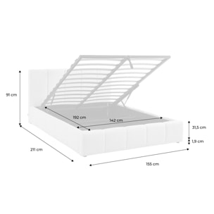 Lit coffre double avec sommier à lattes et tête de lit beige finition bouclette texturée 140x190cm- Lex