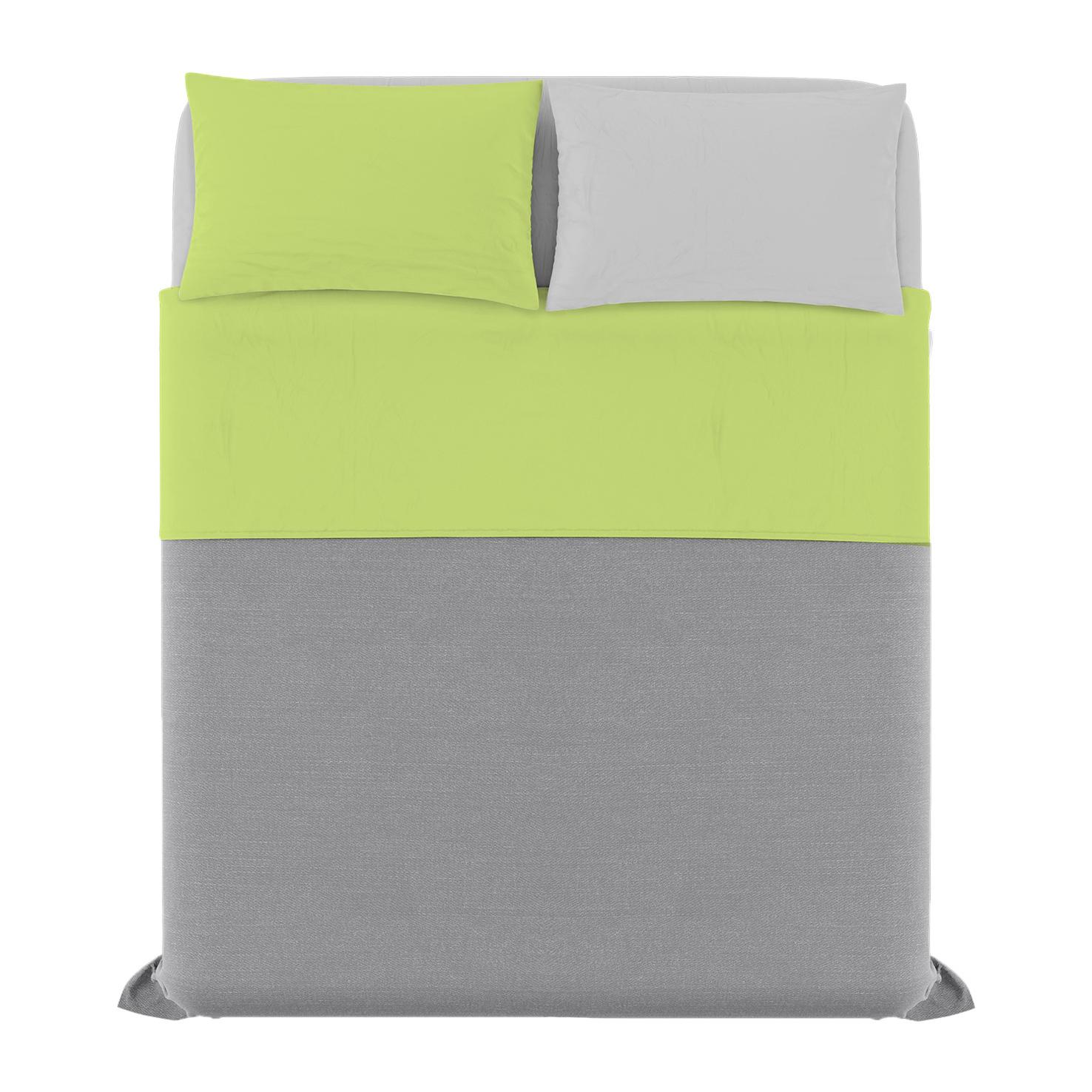 COMPLETO LETTO NATURAL COLOUR MADE IN ITALY COTONE-VERDE ACIDO/GRIGIO CHIARO MATRIMONIALE