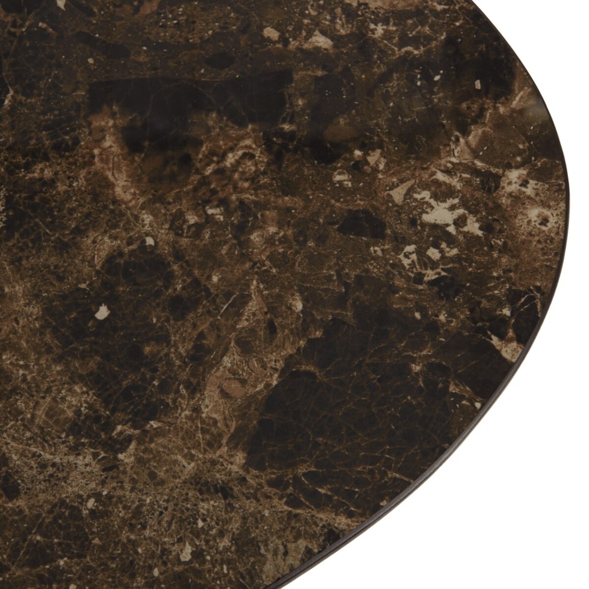 JAMES - Table basse ovoïde plateau céramique marron pied en manguier