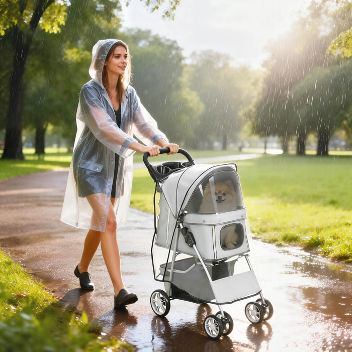 Poussette buggy pliable pour chiens tissu 600D Oxford imperméable 4 roues gris