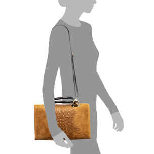 FIRENZE ARTEGIANI Anacapri Borsa tote da donna. Incisione di coccodrillo in vera pelle scamosciata. Prodotto in Italia 30x15x22 Cm. Colore: pelle