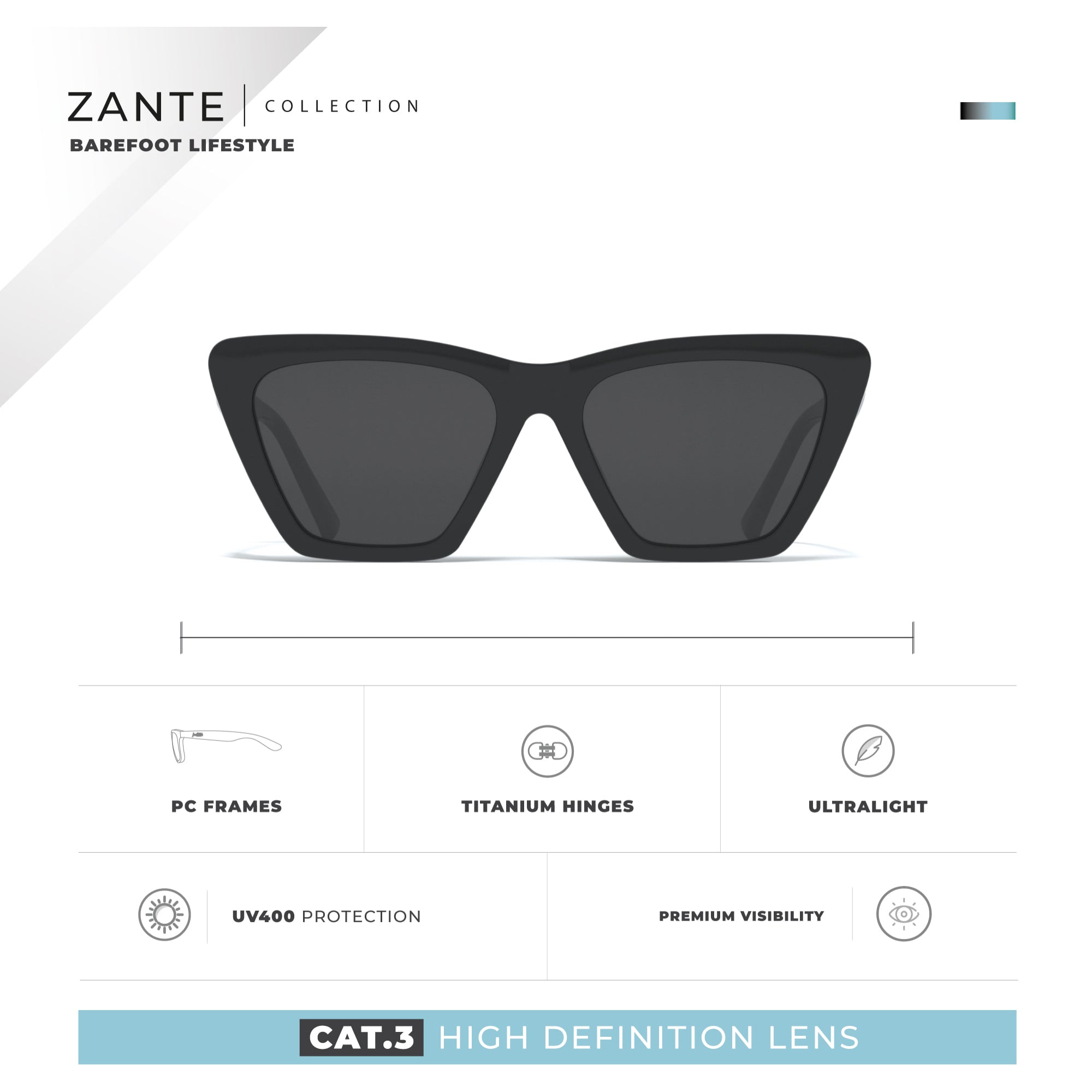 Gafas de Sol Zante Negro Hanukeii para hombre y mujer