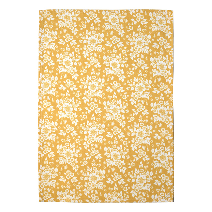 Torchon de cuisine en coton à motif floral imprimé - Jaune moutarde