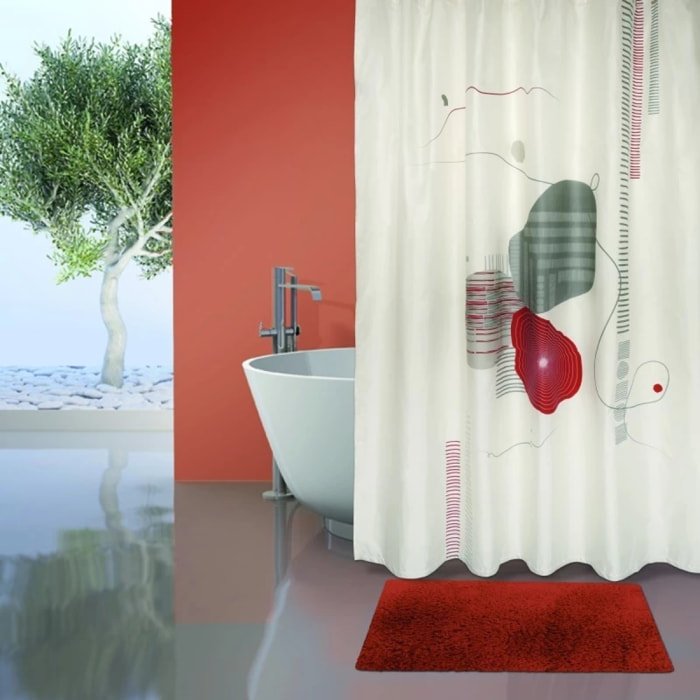 Lot d'un rideau de douche Teiva et d'un tapis Microfibre terracotta