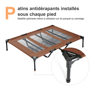 Lit sur pieds XXL pour chien chat lit de camp animal lit surélevé Oxford textilène micro-perforé dim. 122L x 92l x 23H cm marron clair