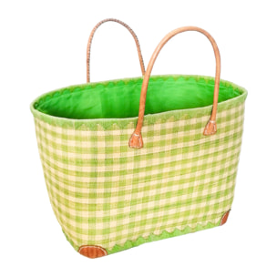 Panier artisanal de Madagascar - Carreaux GM Vert Anis avec pochon
