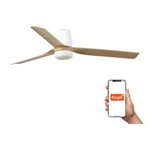 PUNT TUB M LED Ventilatore a soffitto bianco/legno chiaro TUYA