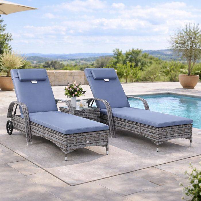 Lot de 2 bains de soleil – Multipositions – Matelas inclus