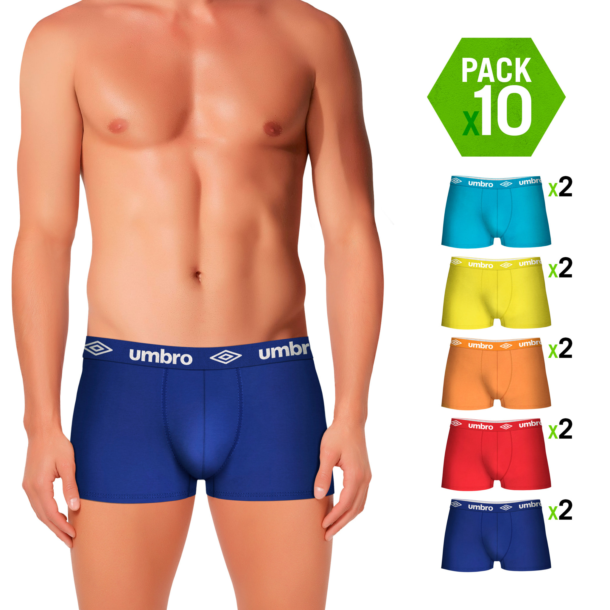 Pack 10 calzoncillos UMBRO en varios colores para hombre