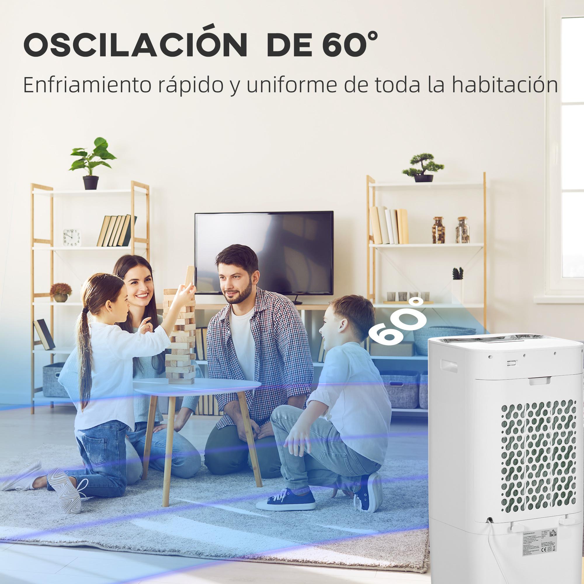 Enfriador de Aire Portátil 15L Climatizador Evaporativo 65W Humidificador Ventilador con Pantalla LED Control Remoto Temporizador Oscilación 3 Velocidades 3 Modos 32x37x74 cm Blanco