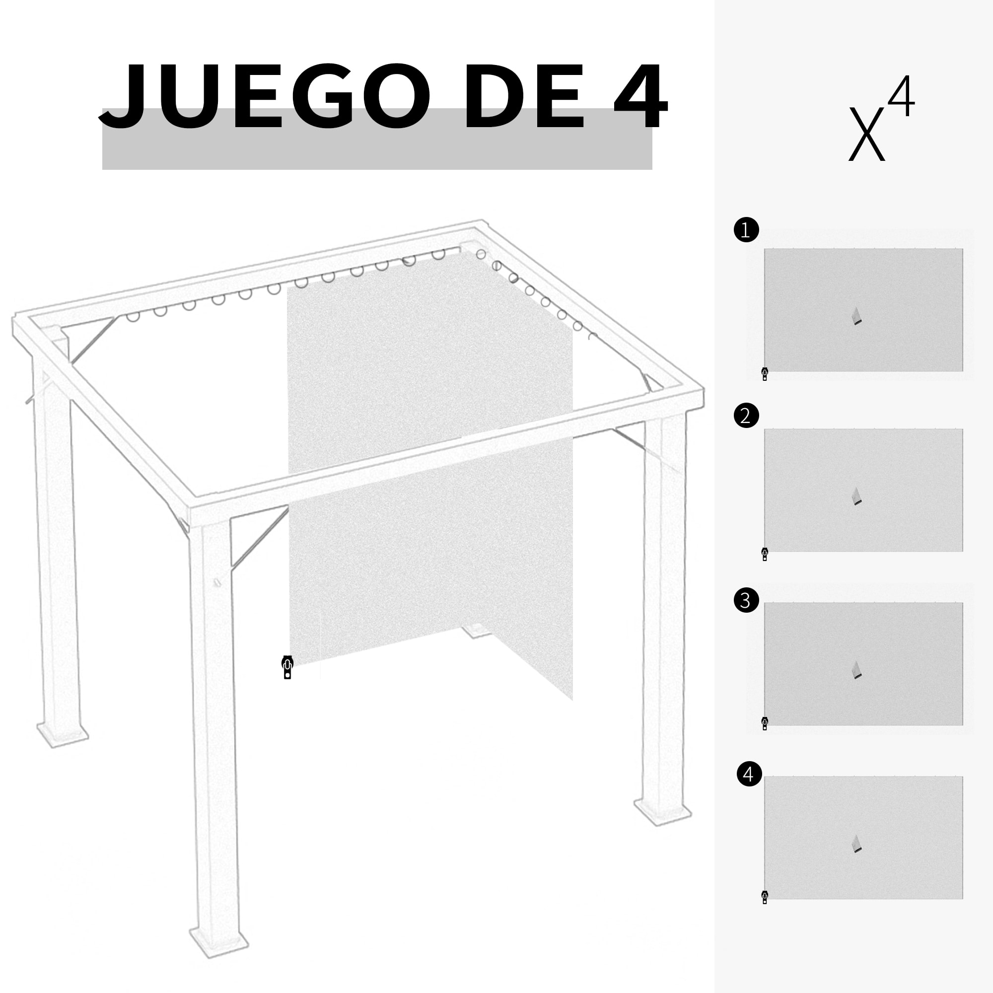 4 Paredes Laterales para Cenador 3,5x2 m Laterales de Carpa con Ganchos Cortinas sin Ventanas Reemplazo Lateral para Carpa de Jardín Exterior Fiesta Gris Claro