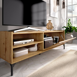 Mobile porta TV Asinara, Credenza bassa da soggiorno, Madia da salotto per televisione, 155x43h47 cm, Rovere Nodi