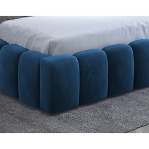 Cleo - lit coffre avec led - 160x200 cm - sommier inclus - en velours - Bleu canard