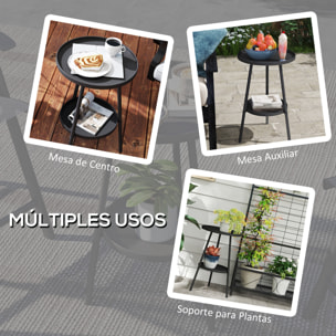 Mesa de Jardín Redonda de 2 Niveles Mesa de Terraza Exterior Ø32x51 cm con Bandeja Inferior y Estructura de Metal para Exterior e Interior Negro