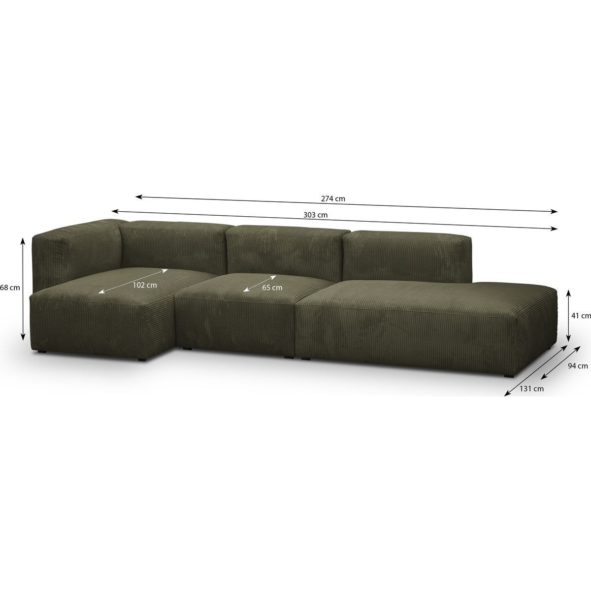Canapé d'angle à gauche modulable 5 places en velours côtelé + pouf - MODULO