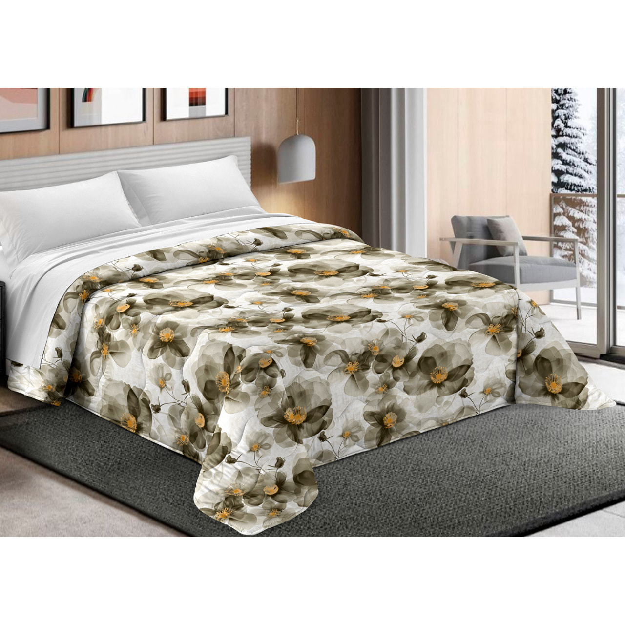 Trapunta Invernale 300gr Made in Italy Piumone Clado Linea Scaldanotti Disegno Ilenia Grigio