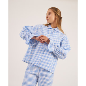 Camiseta de pijama de mujer abotonada de cuadros vichy