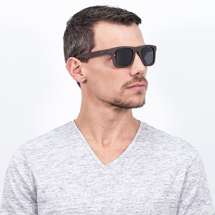 Gafas de sol OCEAN VENICE BEACH - De madera skate marrón oscuro con línea azul y / Ahumada