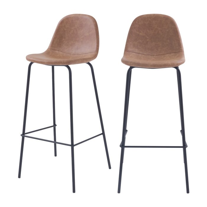 Lot de 2 chaises de bar 75 cm en cuir synthétique taupe - Henrik
