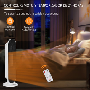 Calefactor Cerámico de Torre 1200W/2000W con Mando a Distancia Termostato Temporizador de 24H y Sistema Antivuelco para Sala de 20 m² 21x21x63,5 cm Blanco y Negro
