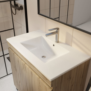 Meuble de salle de bains 80cm 2 Portes_Chêne Naturel + Vasque céramique blanche - TIMBER 80