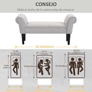 Taburete Pie de Cama Banqueta con Brazos Tapizada tipo Banco de Madera para Dormitorio Salón Recibidor 102x36x51cm Carga 130kg