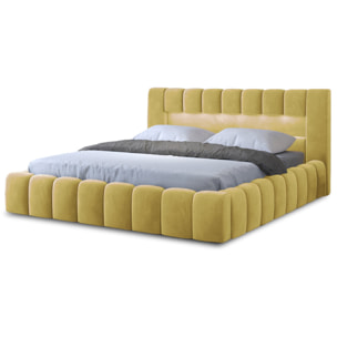 Cleo - lit coffre avec led - 140x200 cm - sommier inclus - en velours - Jaune