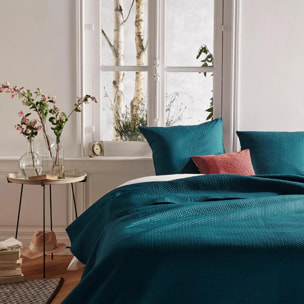 Dessus de lit + 2 taies "Dolce" bleu canard - 260x240 cm