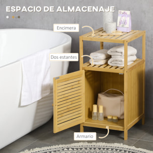 Estantería de Baño de Bambú Estantería de Almacenaje para Baño con 1 Puerta y Estante para Cocina Salón Dormitorio 33x36,5x67 cm Natural