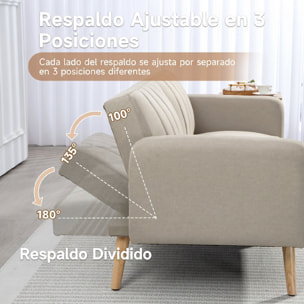 Sofá Cama de 2 Plazas Moderno 173x75x73 cm Sofá Cama Plegable Tapizado en Lino Sintético con Respaldo Ajustable en 3 Niveles y Reposabrazos Desmontables para Salón Oficina Beige