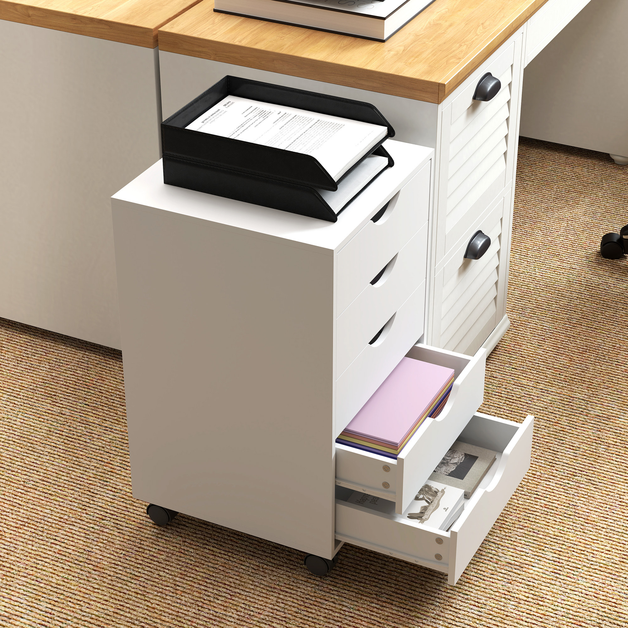 Caisson bureau 5 tiroirs mobile dim. 40x40x67cm blanc