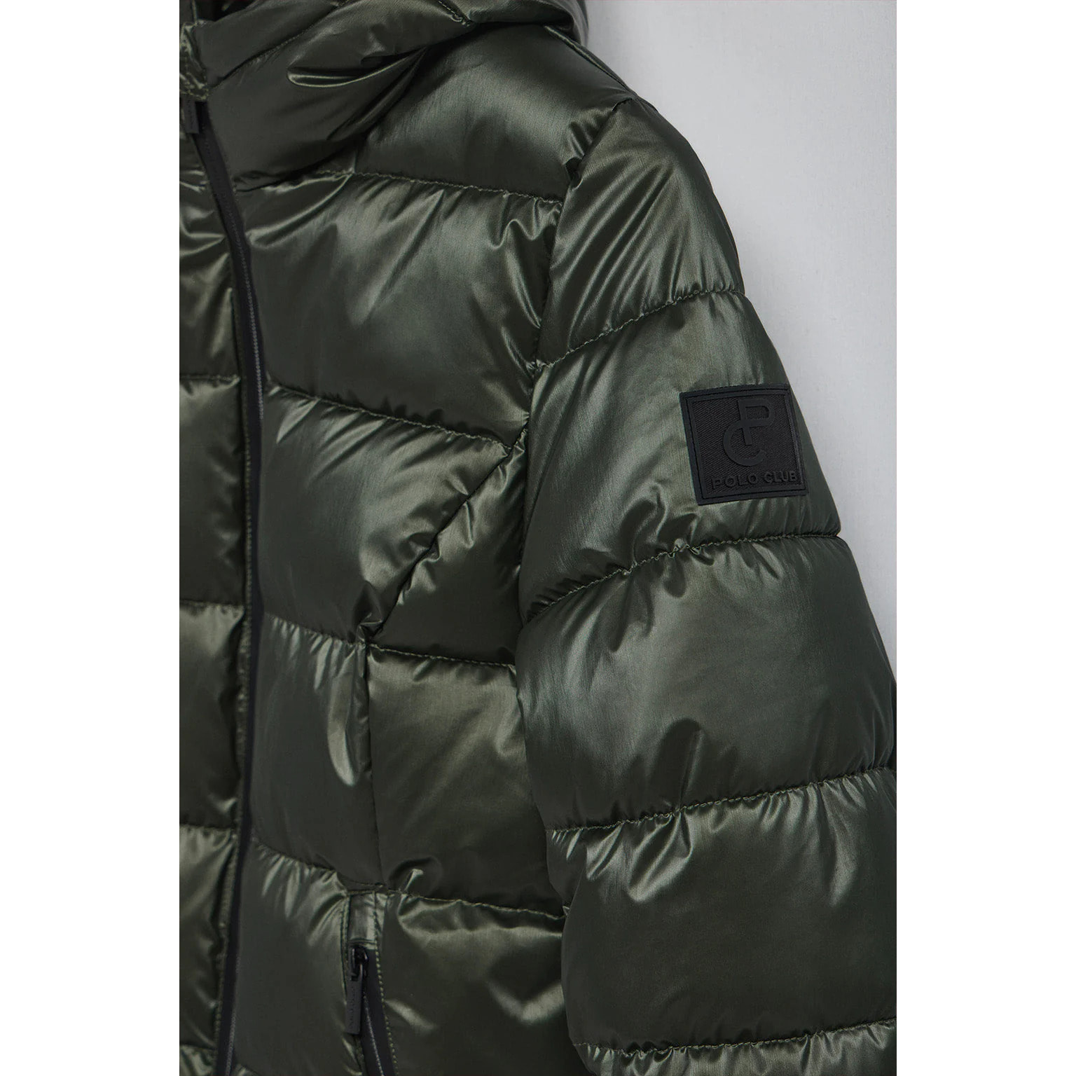 Giacca effetto lucido verde Snow con cappuccio fisso e dettagli Polo Club