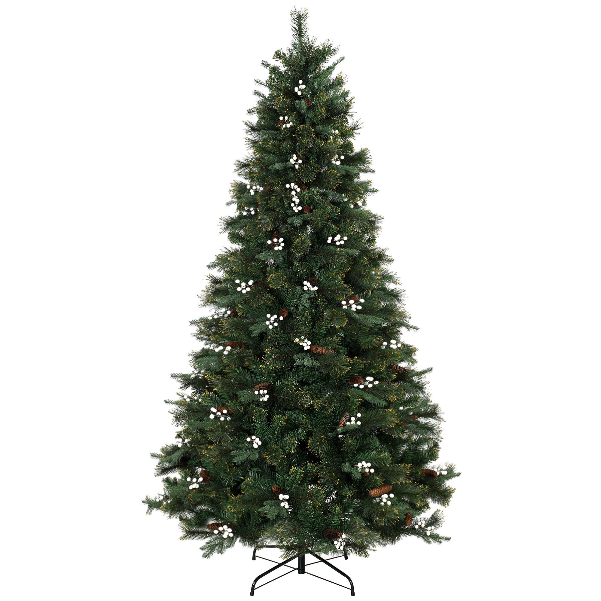 HOMCOM Árbol de Navidad 220 cm, Árbol de Navidad Artificial con 1116 Ramas y Base Metálica Plegable, Frondoso, Montaje Rápido, Sistema con Bisagras, Decoración Navideña para Salón, Interior, Verde