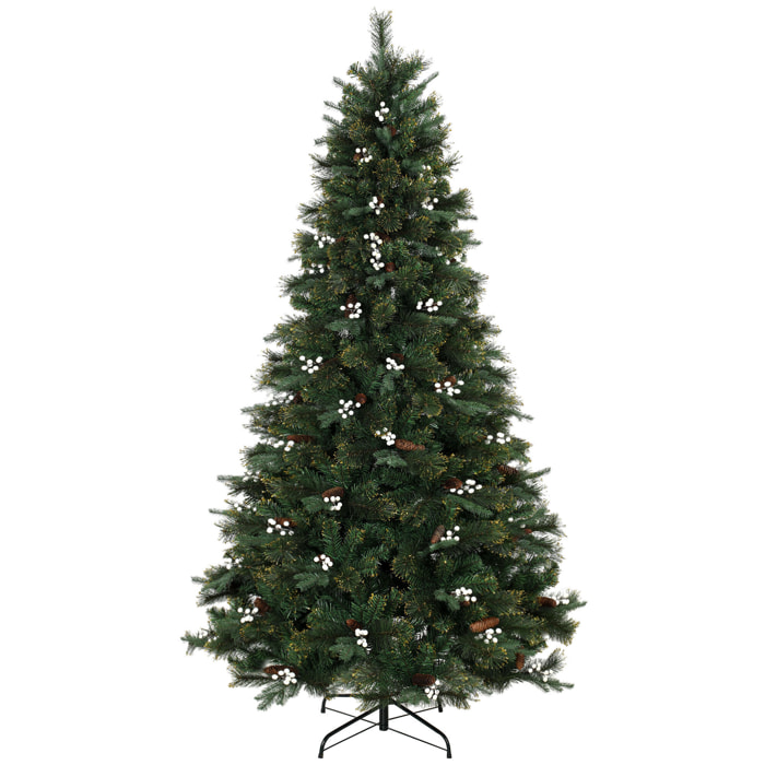 HOMCOM Árbol de Navidad 220 cm, Árbol de Navidad Artificial con 1116 Ramas y Base Metálica Plegable, Frondoso, Montaje Rápido, Sistema con Bisagras, Decoración Navideña para Salón, Interior, Verde