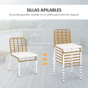 Outsunny Conjunto de Jardín de Ratán Sintético Juego de Muebles de Jardín para Exterior de Ratán de 7 Piezas Incluye 6 Sillas Apilables con Cojines y Mesa de Vidrio Natural