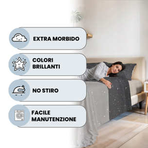 COMPLETO LETTO FASHION, 100% Microfibra, No Stiro - STARS GRIGIO
