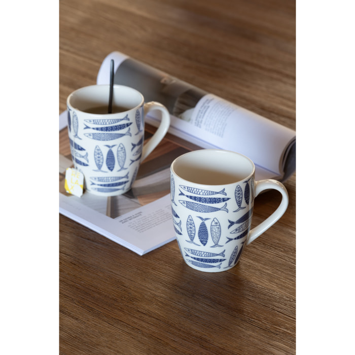J-Line tasse Poisson - céramique - bleu foncé - boîte de 2