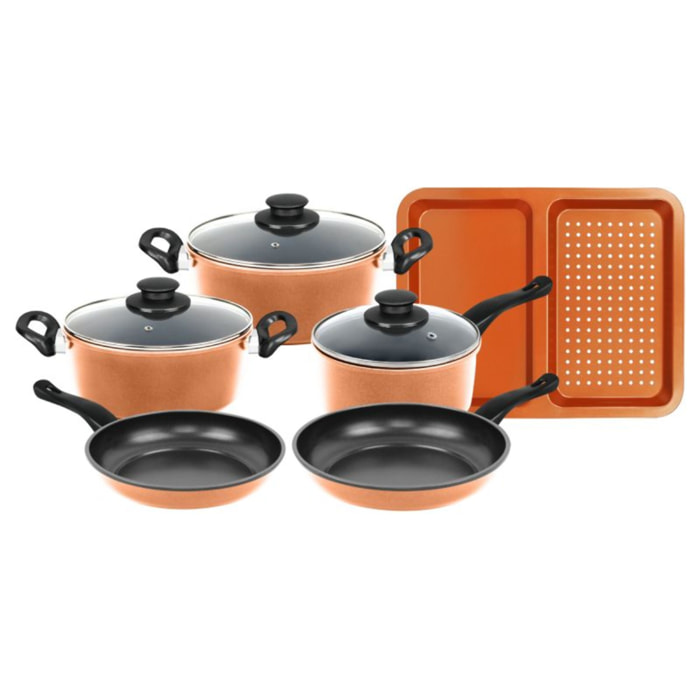 Batterie de cuisine anti-adhésive en cuivre 9 pièces Herzberg HG04838-COP