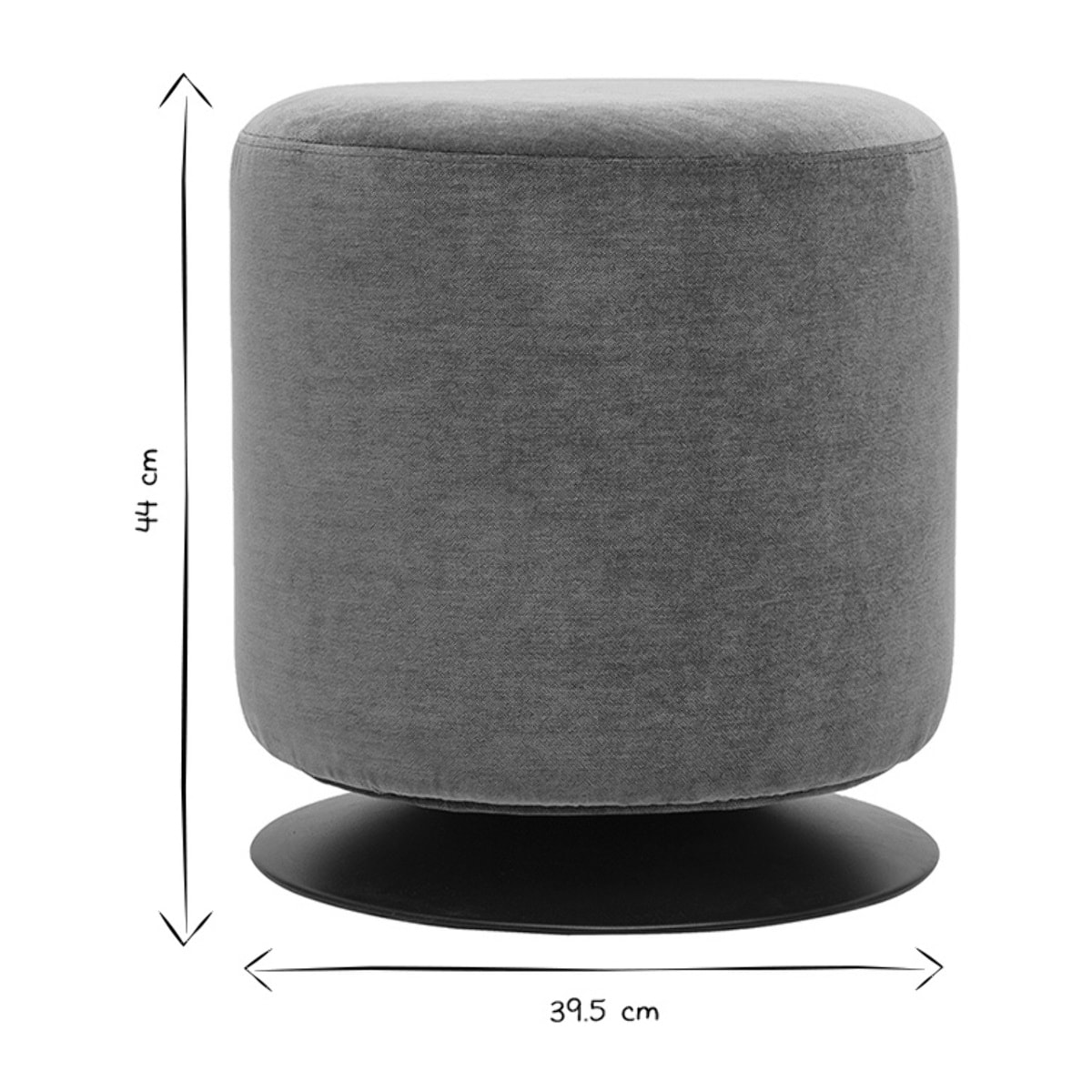 Pouf rond pivotant en tissu effet velours vert kaki et métal D39.5 cm VOLNAY