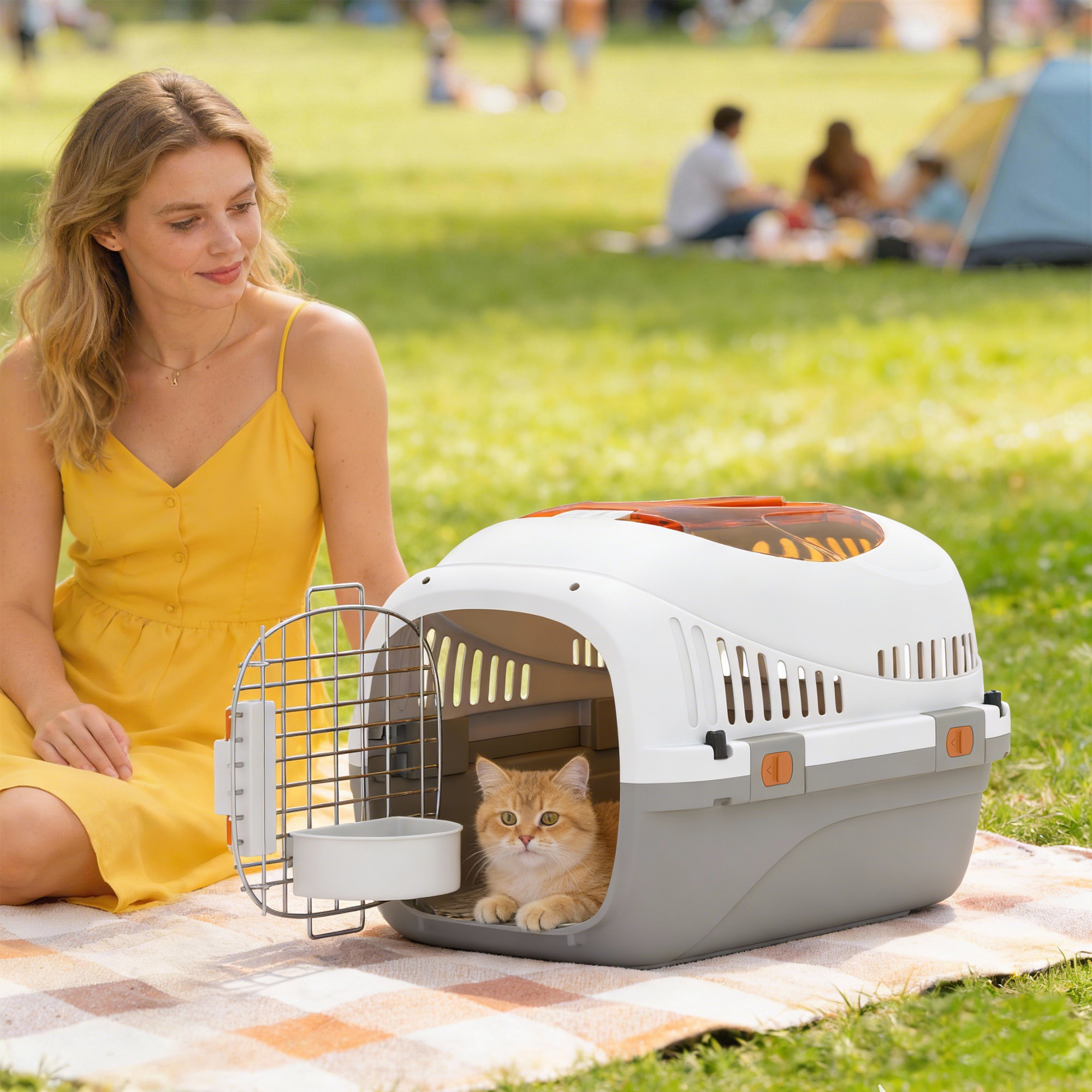 Caisse de transport chat et chien max. 4Kg porte acier gamelle intégrée