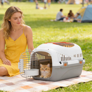 Caisse de transport chat et chien max. 4Kg porte acier gamelle intégrée